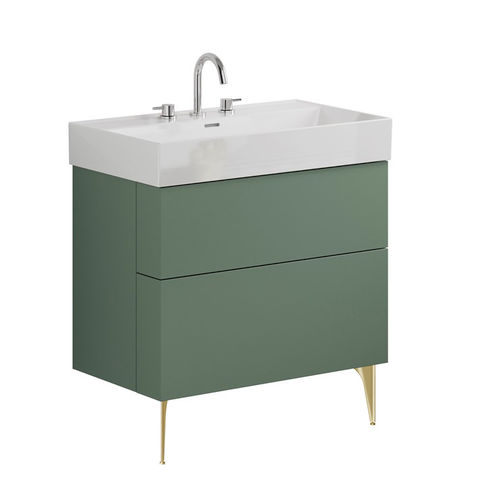 Crosswater Avenue Wall Vanity Unit With Brass Legs (800mm, Green, 3TH).