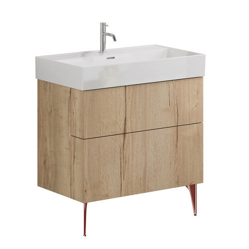 Crosswater Avenue Wall Vanity Unit With Bronze Legs (800mm, Oak, 1TH).