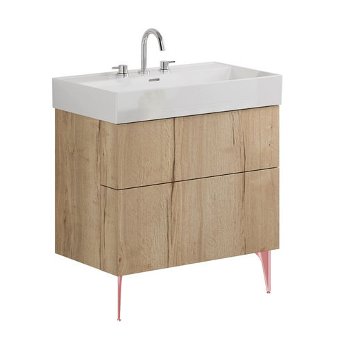 Crosswater Avenue Wall Vanity Unit With Bronze Legs (800mm, Oak, 3TH).