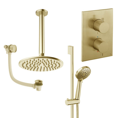 Crosswater MPRO Crossbox Shower Set 10 200mm Head & Ceiling Arm (Brushed Brass).