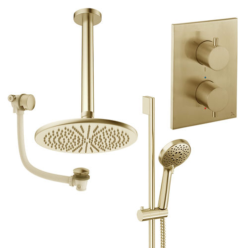 Crosswater MPRO Crossbox Shower Set 10 300mm Head & Ceiling Arm (Brushed Brass).