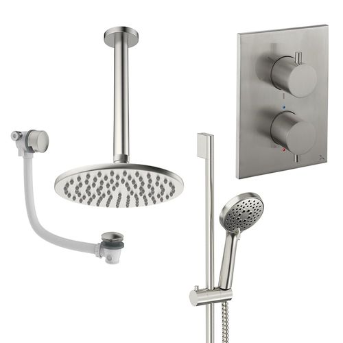 Crosswater MPRO Crossbox Shower Set 10 200mm Head & Ceiling Arm (Brushed Nickel).