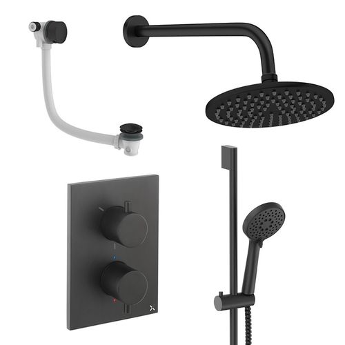 Crosswater MPRO Crossbox Shower Set 10 200mm Head & Wall Arm (Matt Black).