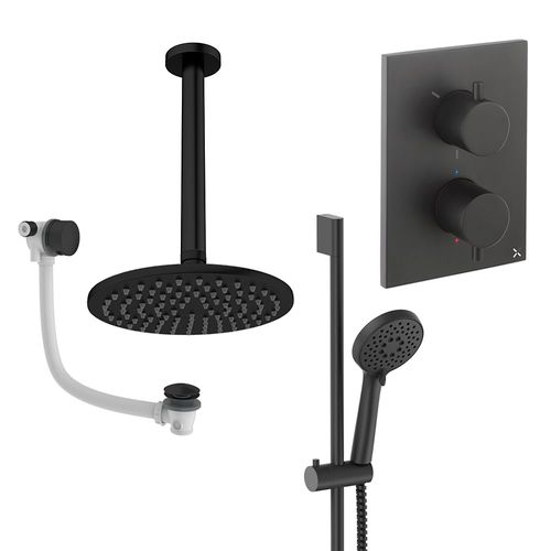 Crosswater MPRO Crossbox Shower Set 10 200mm Head & Ceiling Arm (Matt Black).