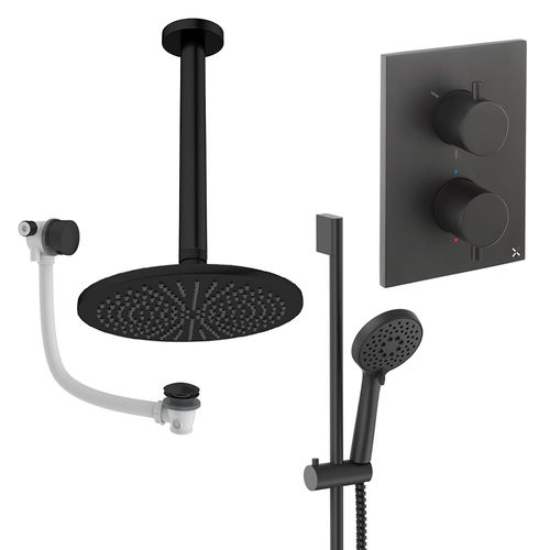 Crosswater MPRO Crossbox Shower Set 10 300mm Head & Ceiling Arm (Matt Black).