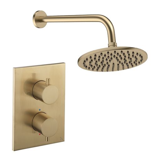 Crosswater MPRO Crossbox Shower Set 1 200mm Head & Wall Arm (Brushed Brass).