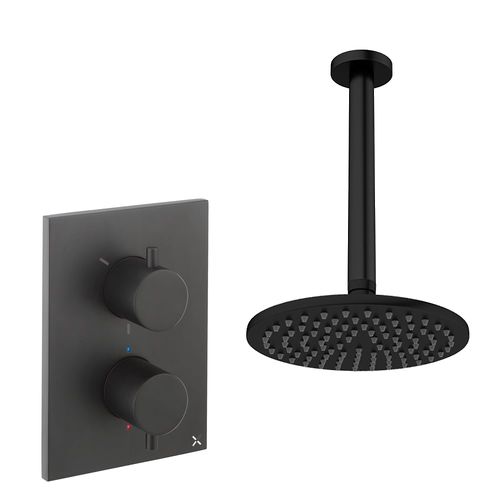 Crosswater MPRO Crossbox Shower Set 1 200mm Head & Ceiling Arm (Matt Black).