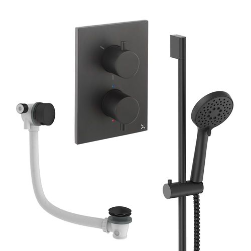 Crosswater MPRO Crossbox Shower Set 6 With Slide Rail Kit & Bath Filler (Matt Black).