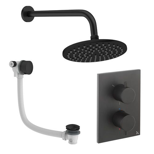 Crosswater MPRO Crossbox Shower Set 7 With 200mm Head & Bath Filler (Matt Black).