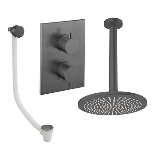 Crosswater MPRO Crossbox Shower Set 7 With 300mm Head & Bath Filler (Slate).