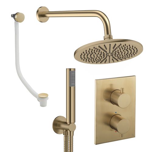 Crosswater MPRO Crossbox Shower Set 9 300mm Head, Handset & Bath Filler (Brushed Brass).