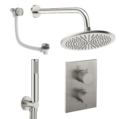Crosswater MPRO Crossbox Shower Set 9 300mm Head, Handset & Bath Filler (Brushed Nickel).