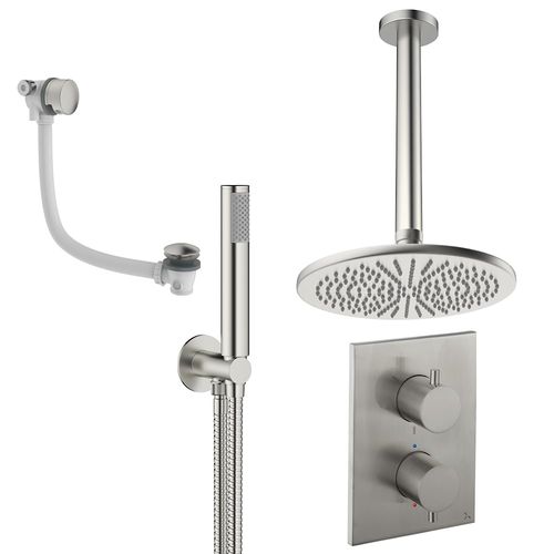 Crosswater MPRO Crossbox Shower Set 9 300mm Head, Handset & Bath Filler (Brushed Nickel).