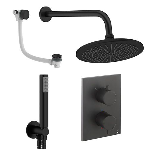 Crosswater MPRO Crossbox Shower Set 9 300mm Head, Handset & Bath Filler (Matt Black).