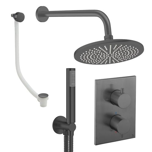 Crosswater MPRO Crossbox Shower Set 9 300mm Head, Handset & Bath Filler (Slate).