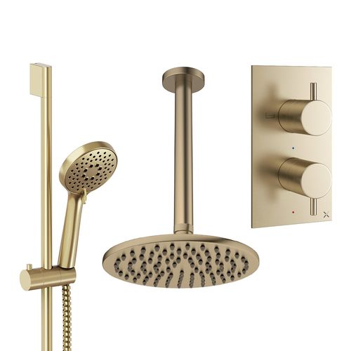 Crosswater MPRO Design Shower Set 4,  200mm Ceiling Head & Slide Rail (Brushed Brass).
