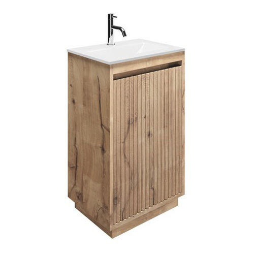 Crosswater Flute Vanity Unit With White Glass Basin (475mm, Windsor Oak, 1TH)