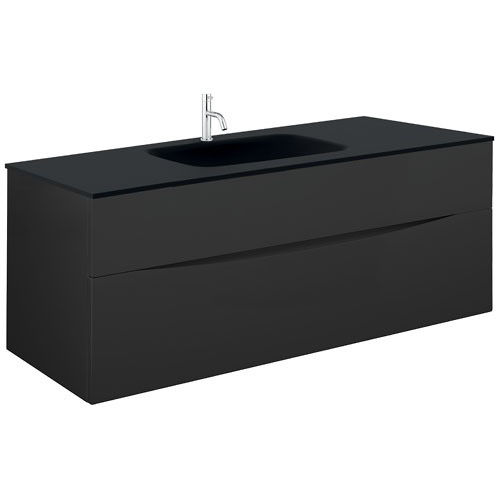 Crosswater Glide II Vanity Unit With Black Glass Basin (1000mm, Matt Black, 1TH).