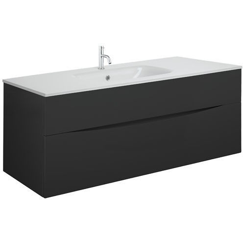 Crosswater Glide II Vanity Unit With White Glass Basin (1000mm, Matt Black, 1TH).