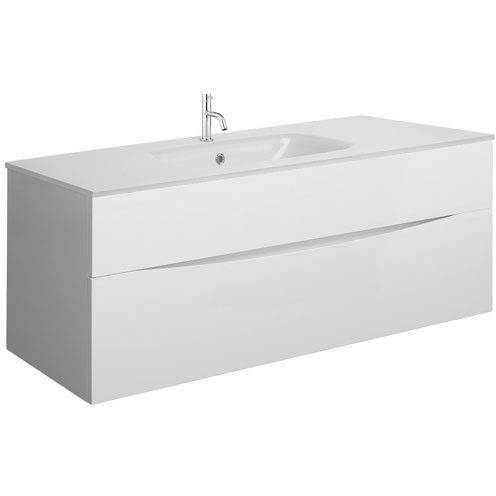 Crosswater Glide II Vanity Unit With White Glass Basin (1000mm, White Gloss, 1TH).