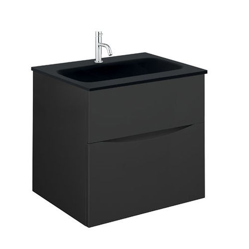 Crosswater Glide II Vanity Unit With Black Glass Basin (500mm, Matt Black, 1TH).