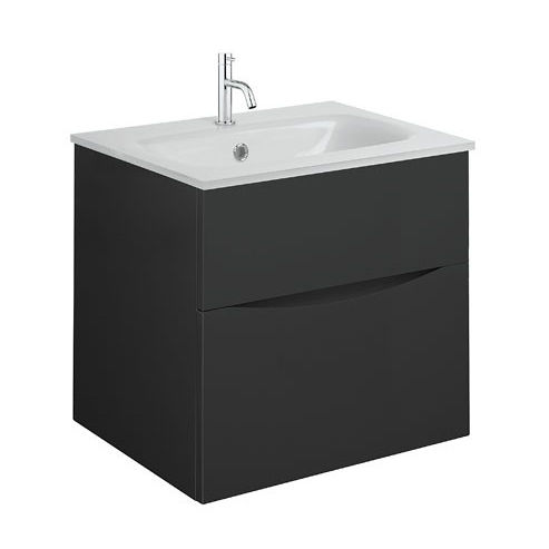 Crosswater Glide II Vanity Unit With White Glass Basin (500mm, Matt Black, 1TH).