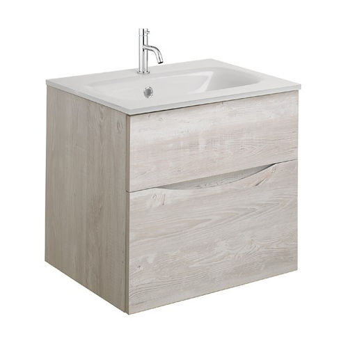 Crosswater Glide II Vanity Unit With White Glass Basin (500mm, Nordic Oak, 1TH).