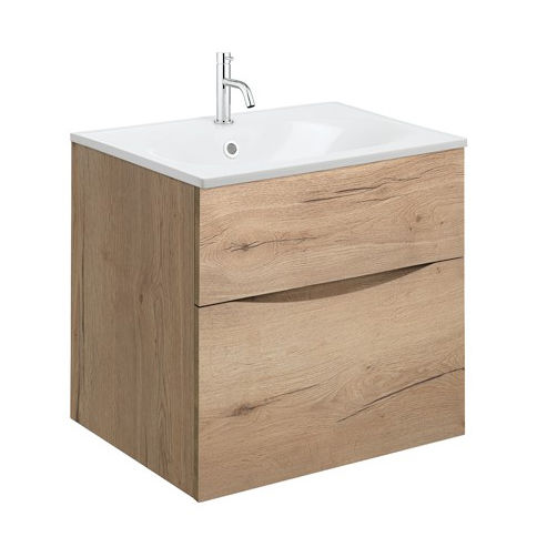 Crosswater Glide II Vanity Unit With White Cast Basin (500mm, Windsor Oak, 1TH)