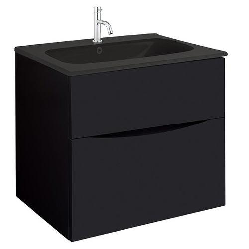 Crosswater Glide II Vanity Unit With Black Glass Basin (600mm, Matt Black, 1TH).