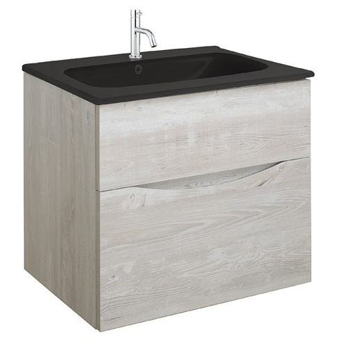 Crosswater Glide II Vanity Unit With Black Glass Basin (600mm, Nordic Oak, 1TH).