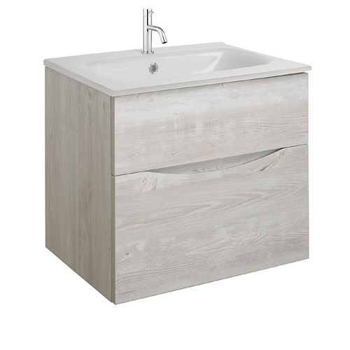 Crosswater Glide II Vanity Unit With White Glass Basin (600mm, Nordic Oak, 1TH).