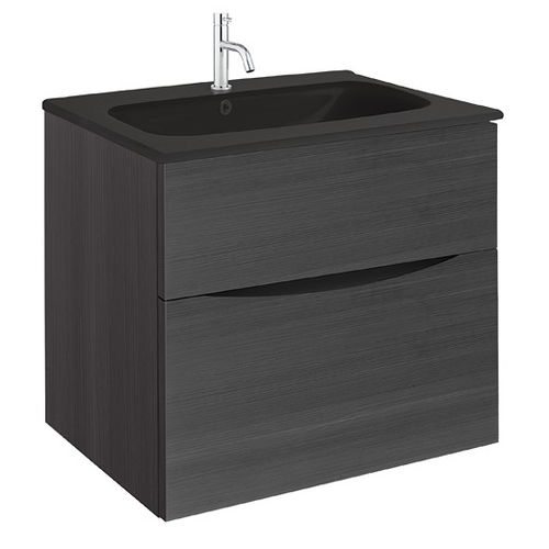 Crosswater Glide II Vanity Unit With Black Glass Basin (600mm, Steelwood, 1TH).