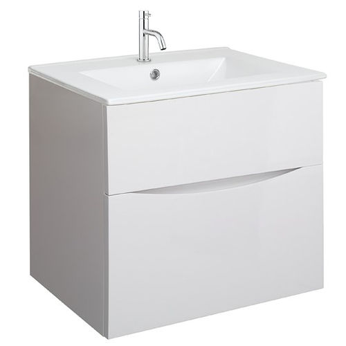 Crosswater Glide II Vanity Unit With Ceramic Basin (600mm, White Gloss, 1TH).