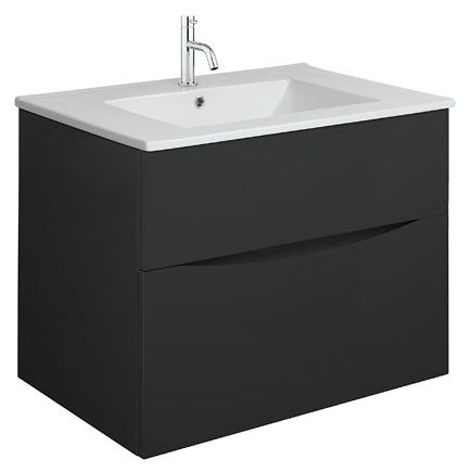 Crosswater Glide II Vanity Unit With Ceramic Basin (700mm, Matt Black, 1TH).