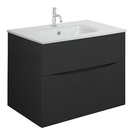 Crosswater Glide II Vanity Unit With White Glass Basin (700mm, Matt Black, 1TH).