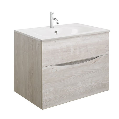 Crosswater Glide II Vanity Unit With White Cast Basin (700mm, Nordic Oak, 1TH).