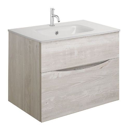 Crosswater Glide II Vanity Unit With White Glass Basin (700mm, Nordic Oak, 1TH).