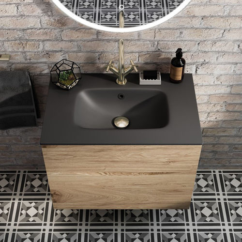 Crosswater Glide II Vanity Unit With Black Glass Basin (700mm, Windsor Oak, 1TH)