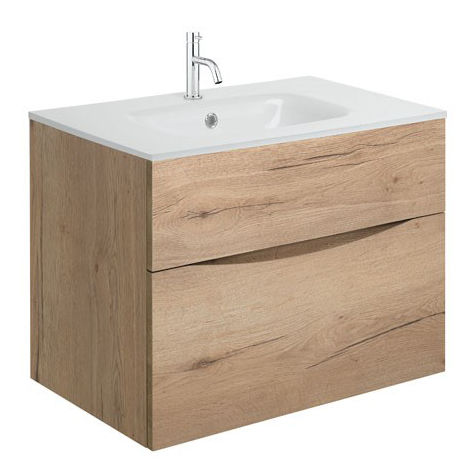 Crosswater Glide II Vanity Unit With White Glass Basin (700mm, Windsor Oak, 1TH)