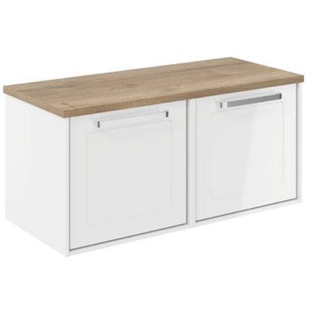 Crosswater Infinity Framed Vanity With Oak Top (1000mm, White Gloss).