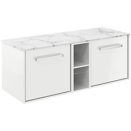 Crosswater Infinity Vanity Unit With Carrara Top (1200mm, Gloss White).