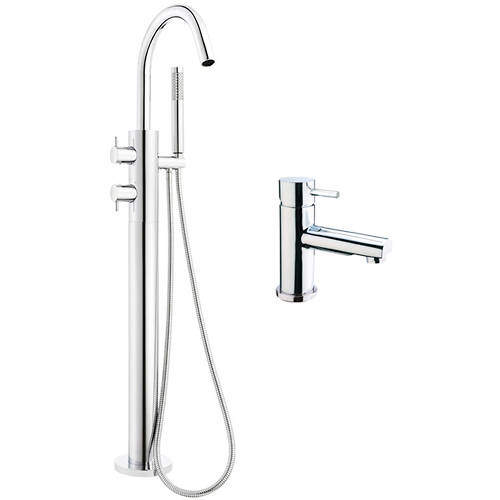 Crosswater Kai Lever Showers Basin Mixer & Thermostatic Floor Standing BSM Tap Pack.