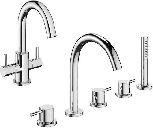 Crosswater Mike Pro Basin & 5 Hole Bath Shower Mixer Tap Pack (Chrome).