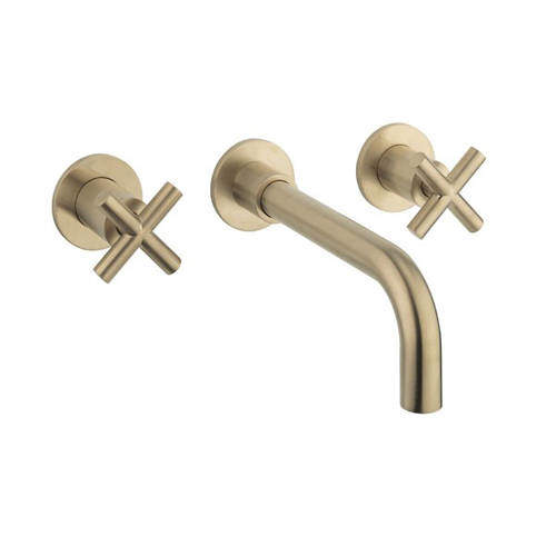 Crosswater MPRO Wall Mounted Crosshead Basin Tap (3 Hole, Brushed Brass).