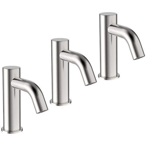 Crosswater MPRO 3 x Sensor Monoblock Basin Taps (Brushed Steel).