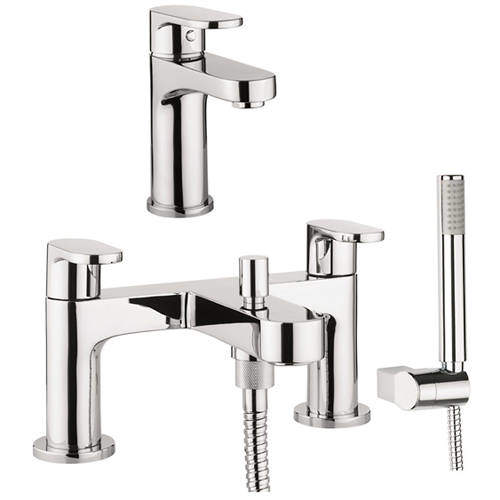 Crosswater Style Basin & Bath Shower Mixer Tap Pack With Kit (Chrome).