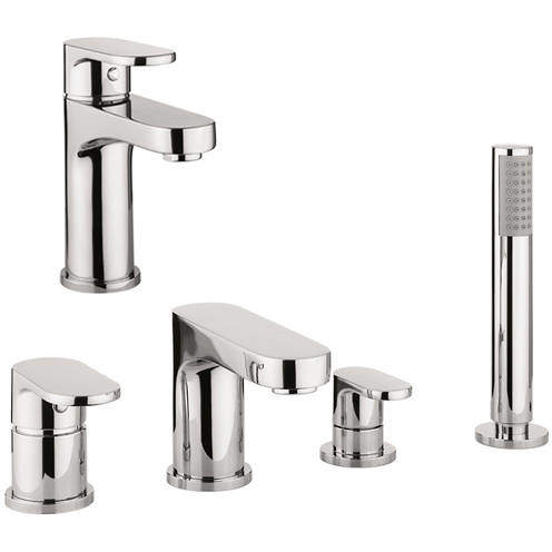 Crosswater Style Basin & 4 Hole Bath Shower Mixer Tap Pack With Kit (Chrome).