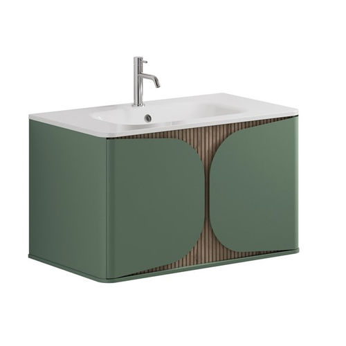 Crosswater Tambour Wall Hung Vanity Unit With Basin (800mm, Sage Green).