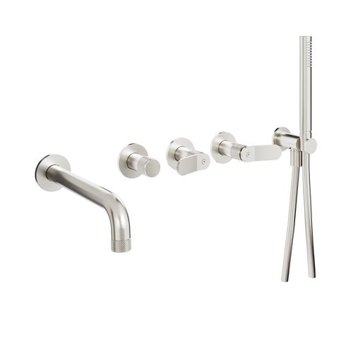 Crosswater Calix Crosshead Wall-Mounted Bath Shower Mixer Tap (5 Hole, Br Metallic).