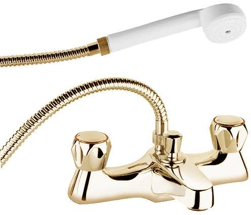 Deva Profile Bath Shower Mixer Tap With Shower Kit And Wall Bracket (Gold).